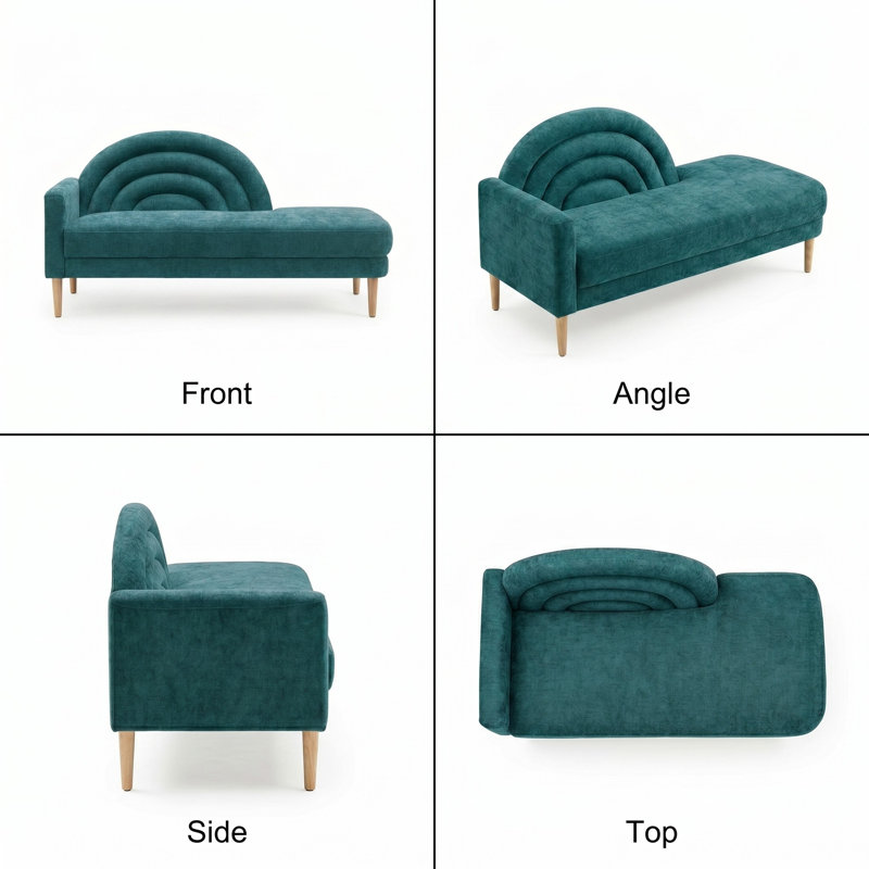 Rainbow-Inspired Linen Upholstered Chaise Lounge with Curved Backrest, Turquoise