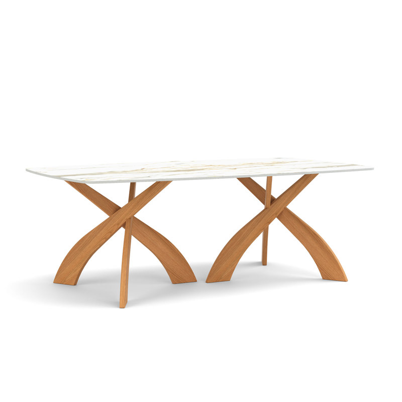 Entwine - Rectangular 42IN x 72IN Glass Top Table - Natural Walnut Finish, 30"H x 48"L x 84"W, Natural Cherry/White