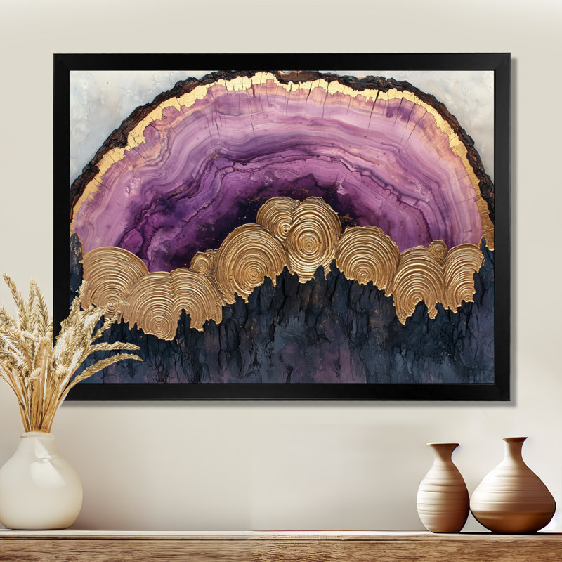 Forêt, rivière de cristal améthyste III - forêt, art mural, H 12 po x l 20 po, Cadre simple, Noir