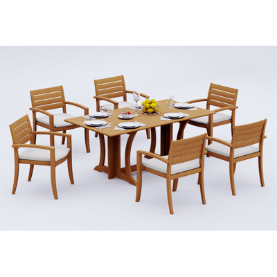 7 Pcs Grade-A Teak Wood Dining Set: Warwick Console Folding Rectangle Table And 6 Alvarado Stacking Arm Chairs #11TV1506