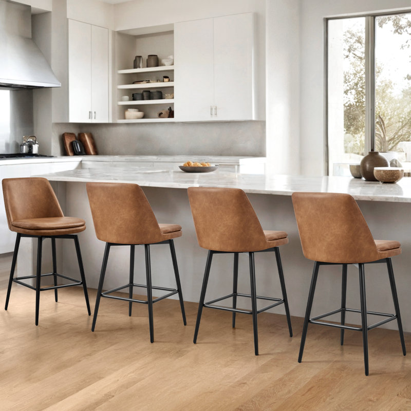 Betzalel Swivel Upholstered Counter Stool with Metal Frame, Brown