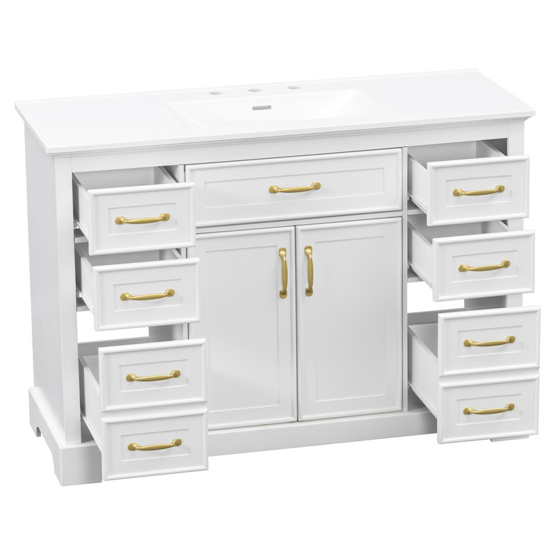 Modern White MDF Vanities(Must include both Vanity Cabinet  and Sink) with Storage