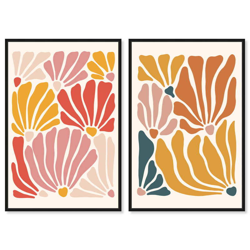 «Vibrant Floral Abstract», ensemble de décorations murales sur toile encadrées par Art Remedy, cadre noir, 20 x 30