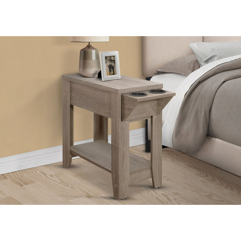 Table moderne, côté, bout, rangement, lampe, salon, chambre à coucher, stratifié taupe foncé, transitionnel
