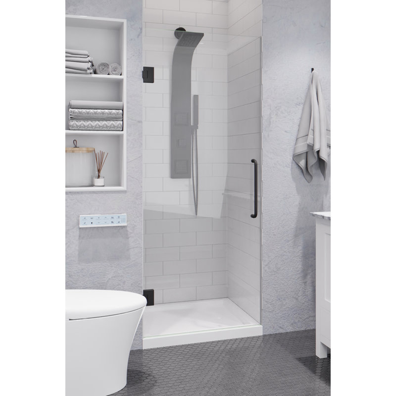30 in. W x 72 in. H Pivot Frameless Shower Door with Clear Glass, Black