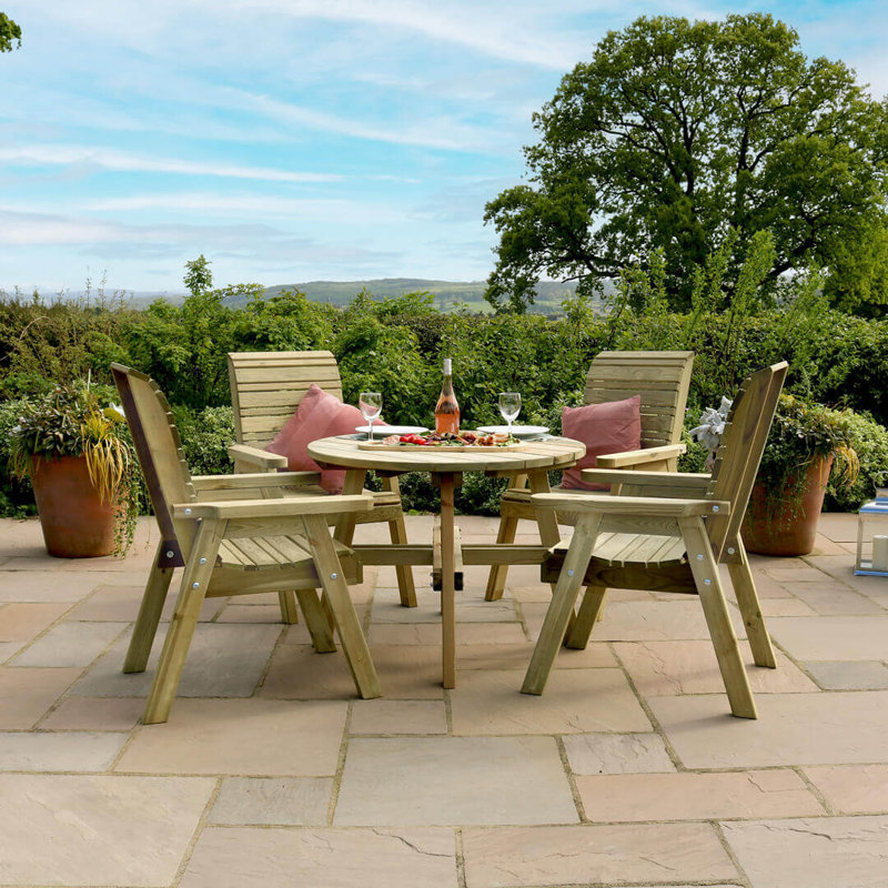 Straka 4 - Person Wood Patio Dining Set with Round Table