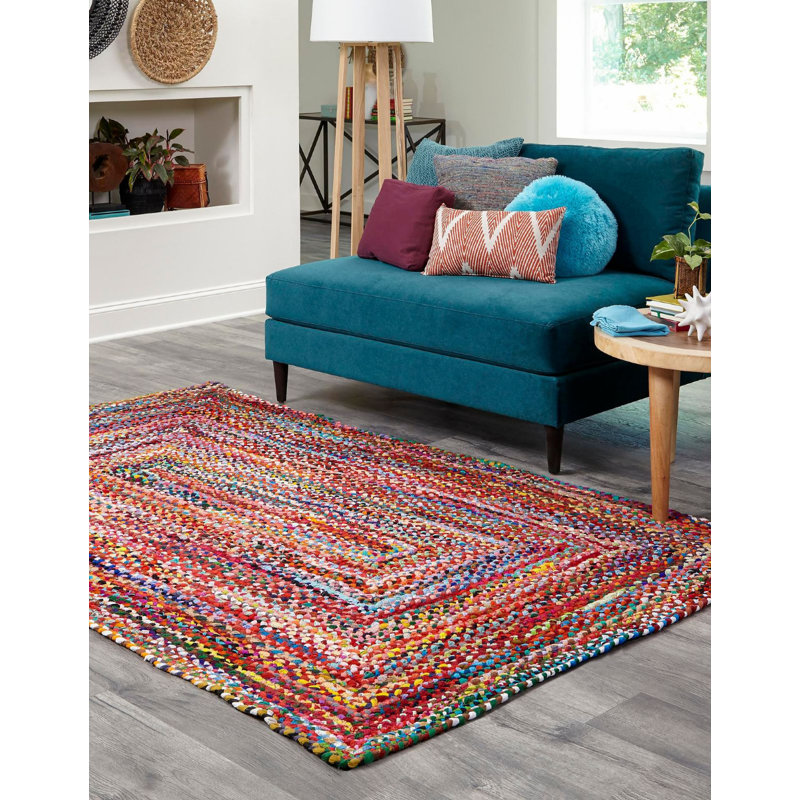 Tapis multicolore en coton tressé à la main Munford, Rectangle 10 pi x 13 pi