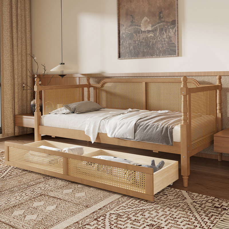 Rattan Daybed With 2 Drawers, Full/Double, Walnut