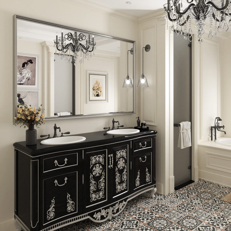 36" Silver Beveled Square Bathroom Vanity Mirror