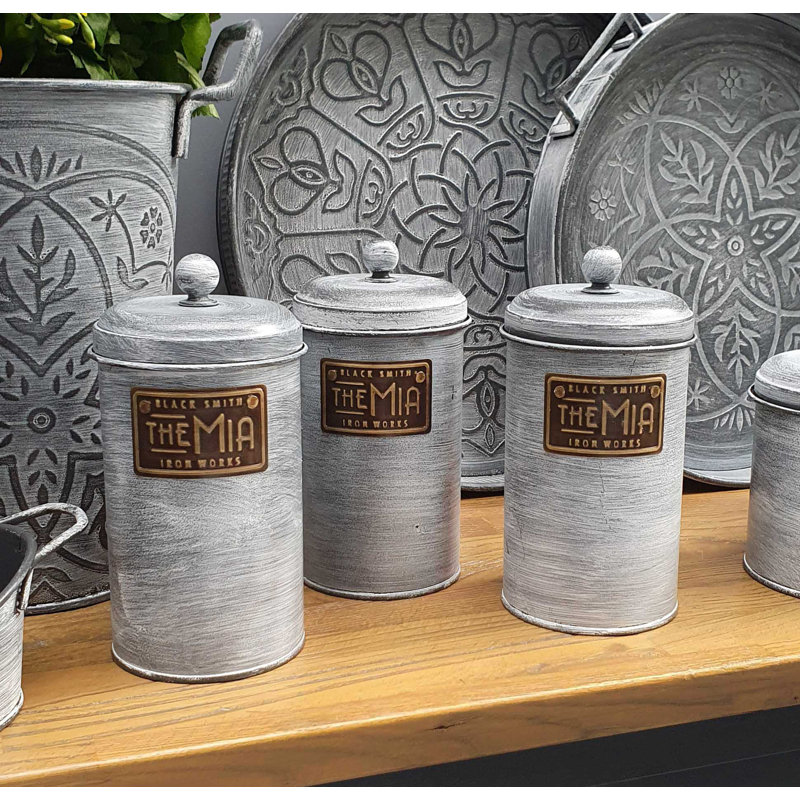 Metal Jar - Set of 3, 22cm H x 11cm W x 11cm D
