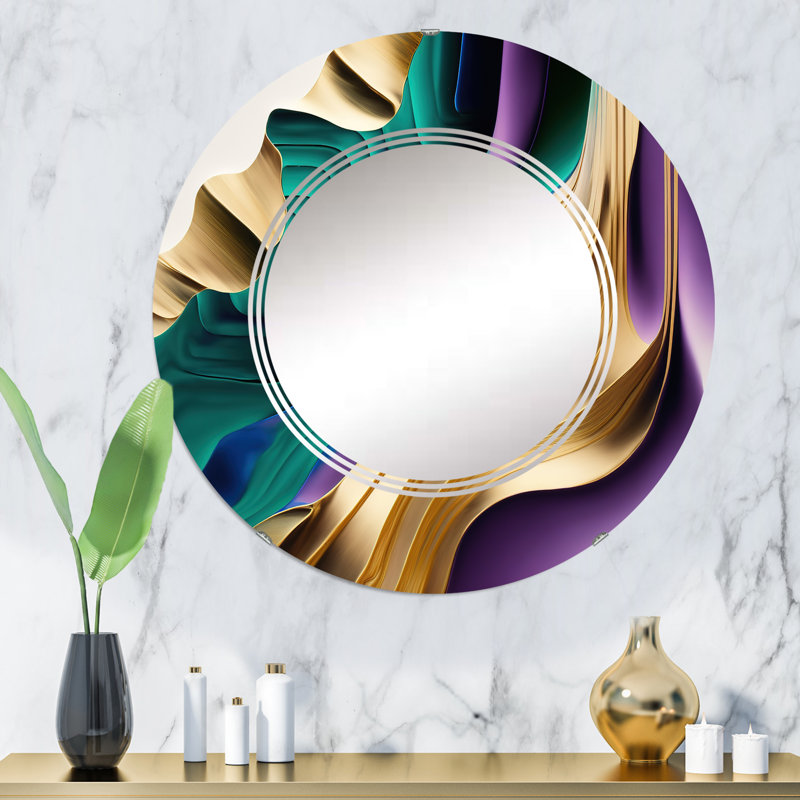Miroir mural abstrait abstrait, violet et vert, 32 po x 32 po