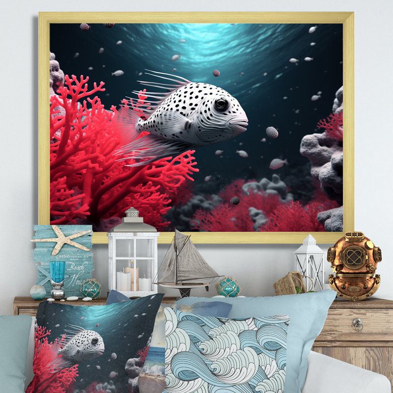 «The Graceful Pufferfish» sur toile, H 12 po x l 20 po x P 1 po, Encadrement doré
