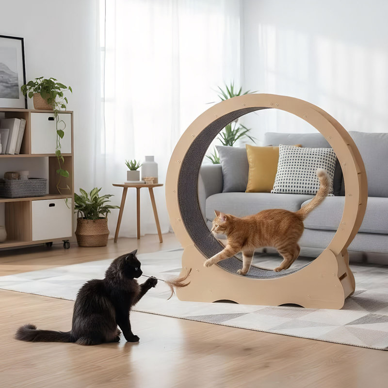 Natural Wood Tone Mdf Cat Exercise Wheel
