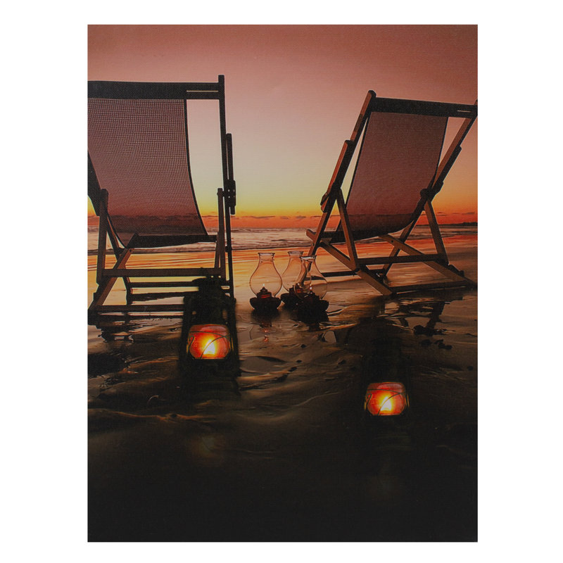 LED Lighted Sunset Beach Chairs Canvas Wall Art 15.75" x 11.75"