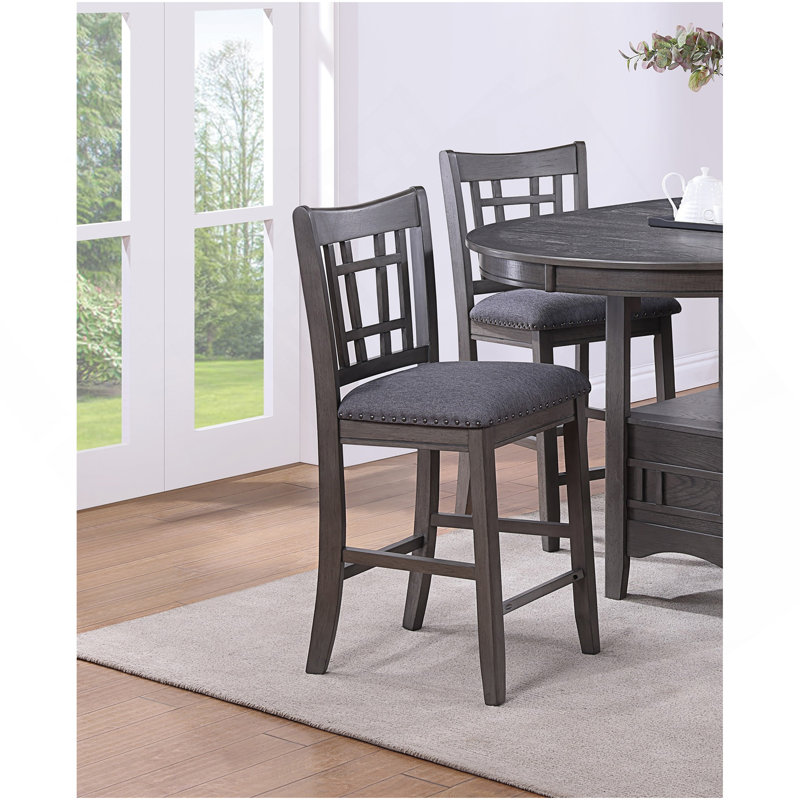 Ensemble de chaises hautes de 2 pièces pour salle à manger en bois gris à hauteur de comptoir rembourrée