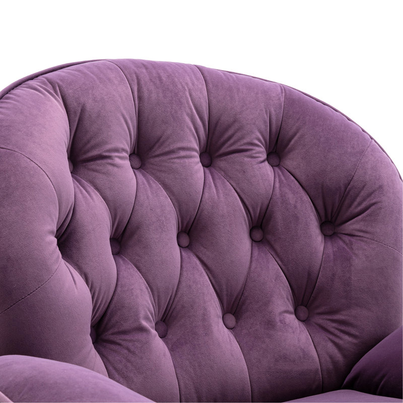 Anouk Tufted Back Type Swivel Base Accent Chair with Ottoman, Purple Velvet