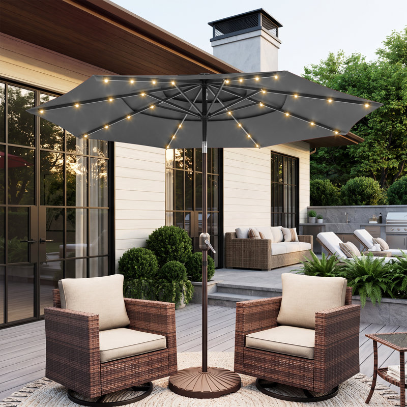 Rehaussez votre oasis extérieure avec ce parasol de patio à 3 couches à DEL de 10 pi - élégant, durable et résistant au soleil!