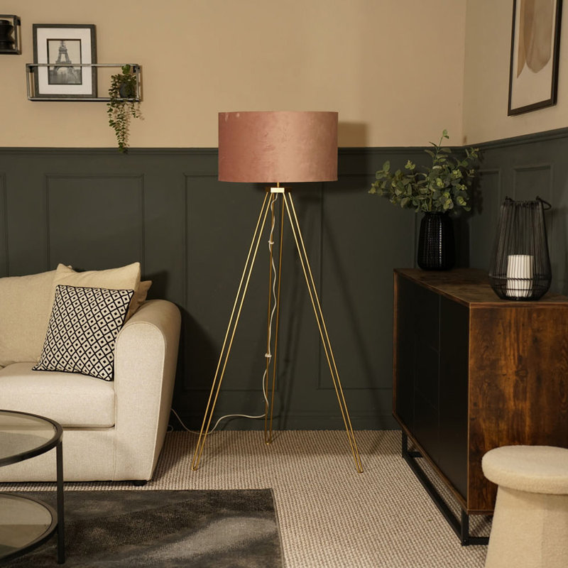 Dundrod 127cm Powder Coated Tripod Floor Lamp Set, Yes, Pink