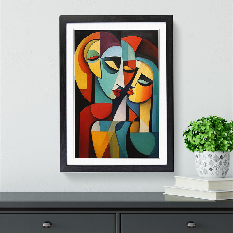 XYZ-FRM-V1223-4408 Loving Family Cubism - Single Picture Frame Print on Wood, Black , 64cm H x 46cm W x 2cm D