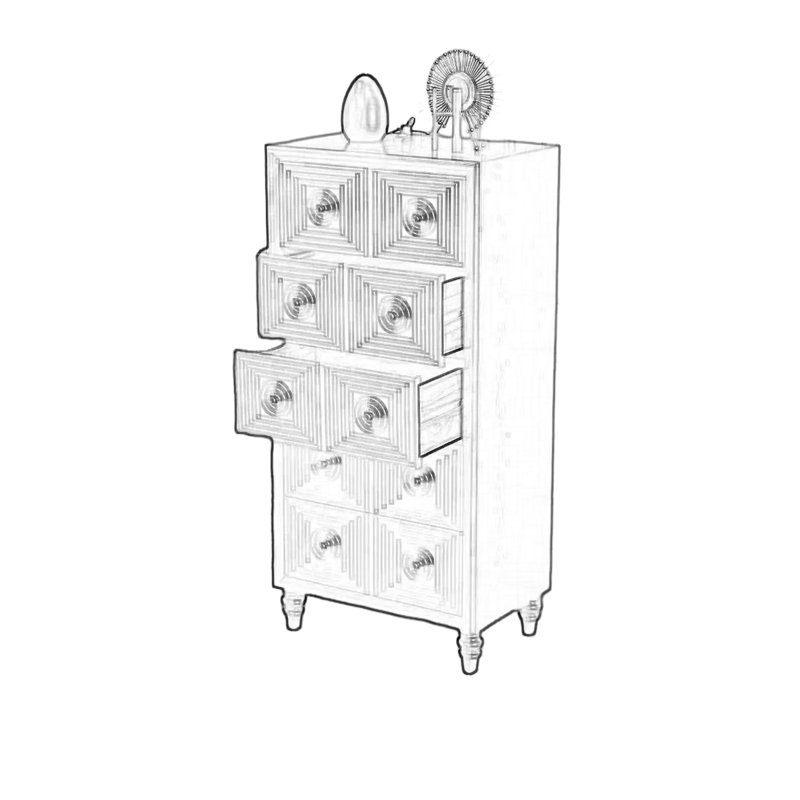 Armoire avec poignées rétro et 5 tiroirs, Noir