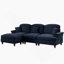 Mid Century Three Seater Modular L Shaped Sectional Couch with Flared Arms, Removable Ruffles Pleats Skirts, and Spindle Legs, Comfy Chenille 3-Seat Deep Seat Sofa with Movable Ottoman, Blue-1809319791-1809319790