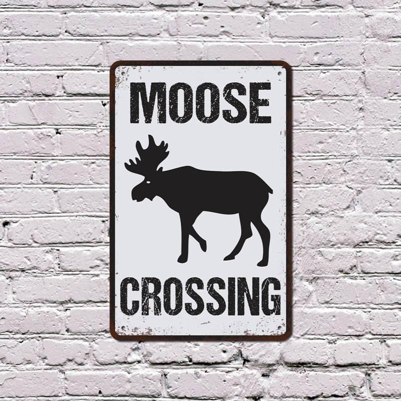 Enseigne orignal en aluminium vieilli 12 po x 18 po Moose Crossing