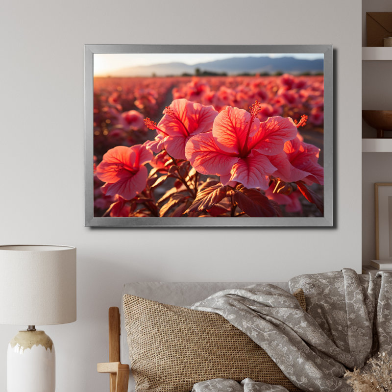 Hibiscus Field Vue aérienne, impression sur toile, H 34 po x l 44 po x P 1,5 po, Cadre photo argenté