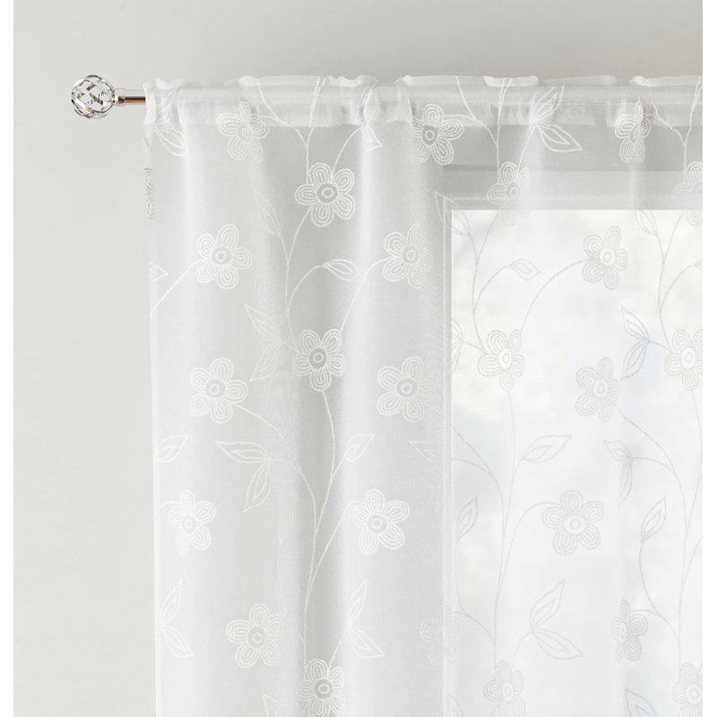 Roanoke Sheer Curtain Pair, White, 140cm Width x 183cm Drop