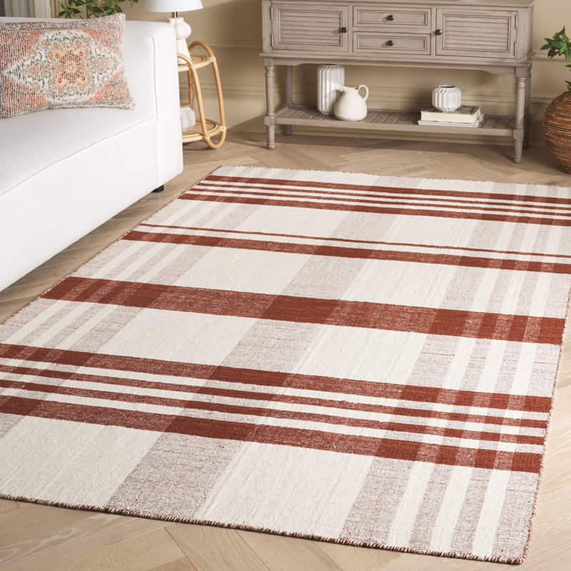 Striped Kilim 902 Hand Loomed 80% Wool; 20% Cotton Plaid Rug, Rectangle 4' x 6'