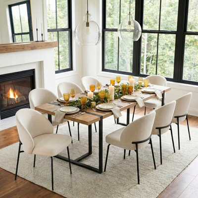Ensemble de table de salle à manger 78,7 po en bois industriel pour 8 personnes avec chaises rembourrées