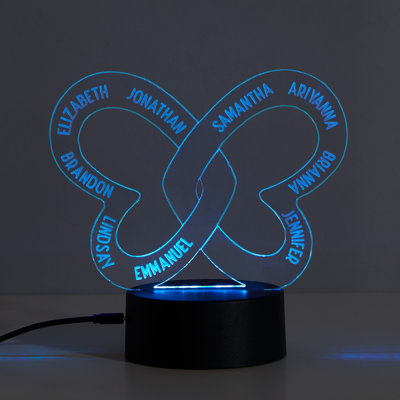 Veilleuse papillon à DEL avec 9 noms personnalisés gravés au laser sur un insert en acrylique