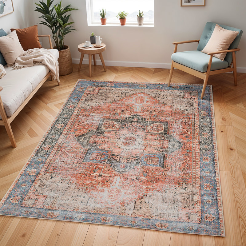 Machine Washable Traditionnal Boho Brown Tan Ivory Area Rug, Rectangle 120 x 170 cm