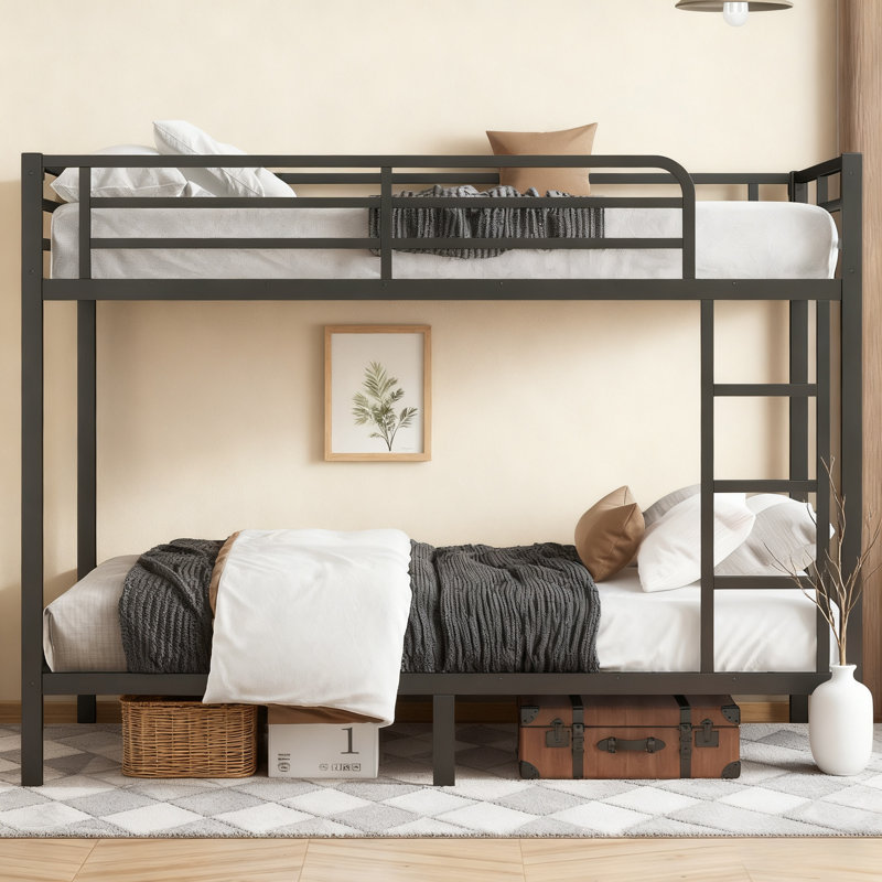 Metal Full Xl Over Full Xl Bunk Bed For Teens And Adults,space-saving/noise Reduced/no Box Spring Needed, Black