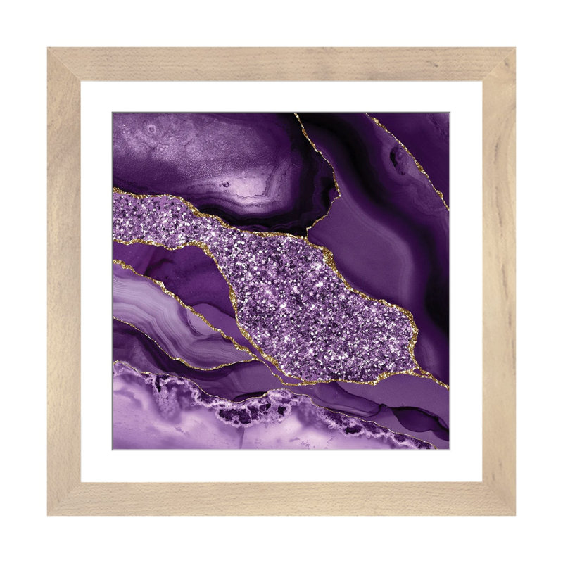 Agate Glitter Ocean Texture III, 16" H x 16" W x 1" D, White, Natural Wood Open Corner Framed Paper