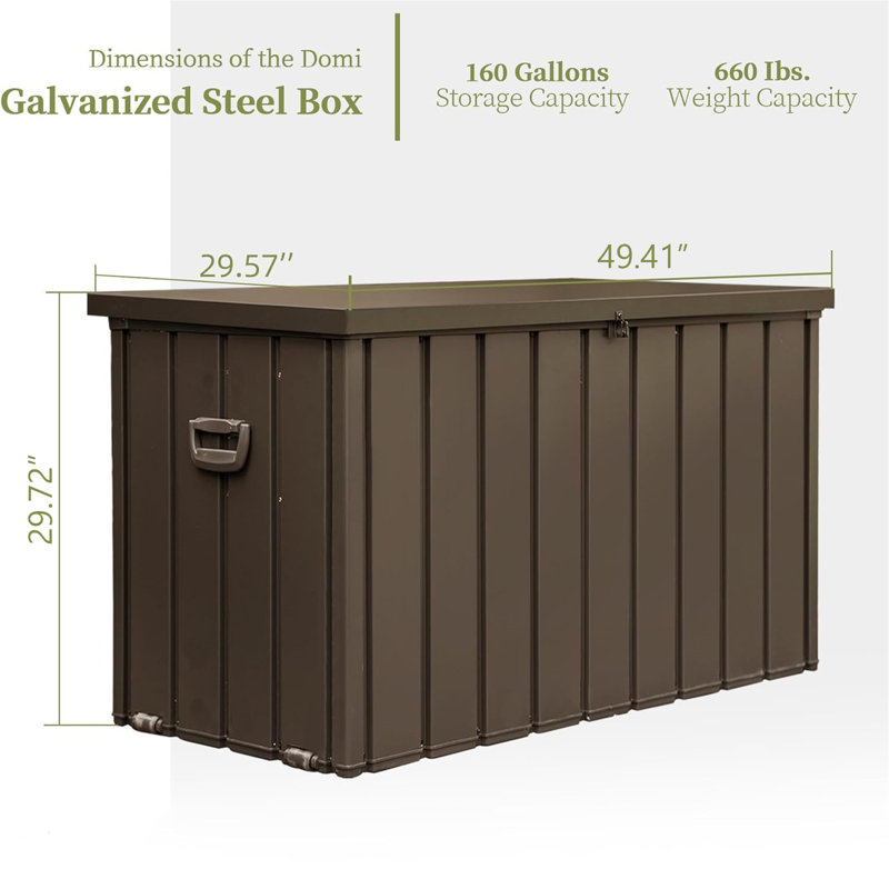 160 Gallon Outdoor Storage Deck Box Waterproof, 29.72" H x 49.41" W x 29.57" D, Dark Brown