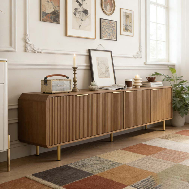 Meuble télé en bois avec portes de rangement, Noyer