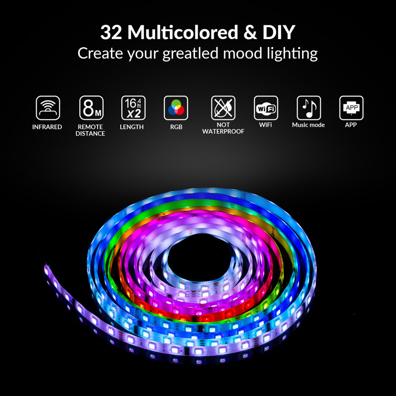 WBM Smart LP-06 Strip Light 32.8ft, for Home, Kitchen, Bedroom, Dorm Room Works with Remote Control