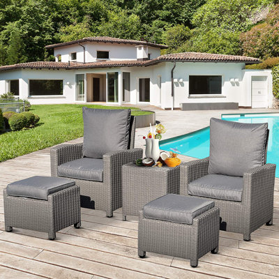 Hulme 5 PCs Outdoor Rattan Lounge Sofa Cooler Bar Coffee Table Set