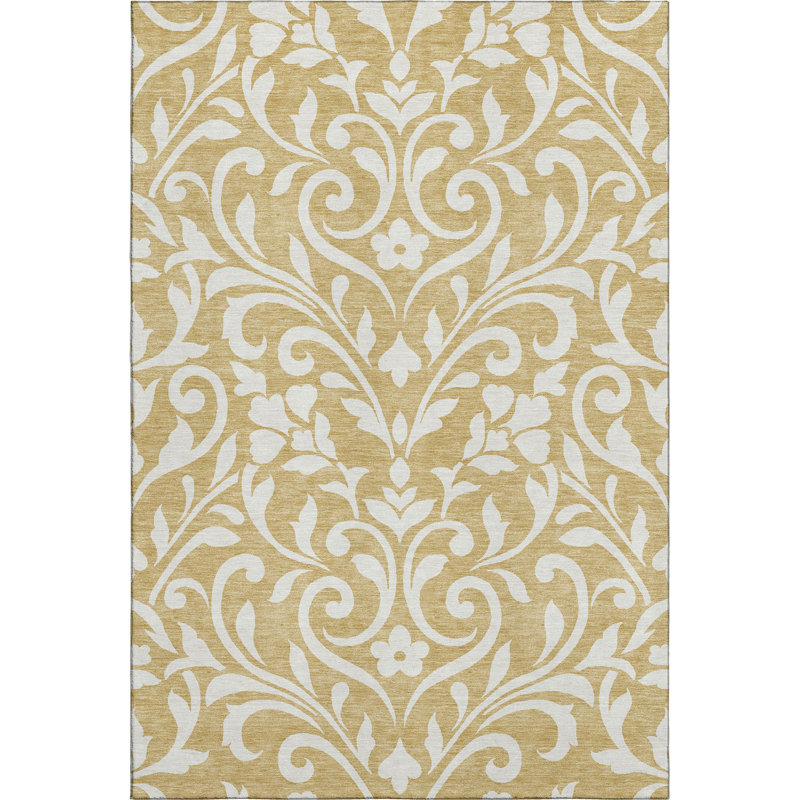 Premium Machine Washable Prisco Gold Rug, Rectangle 5' x 7'6"