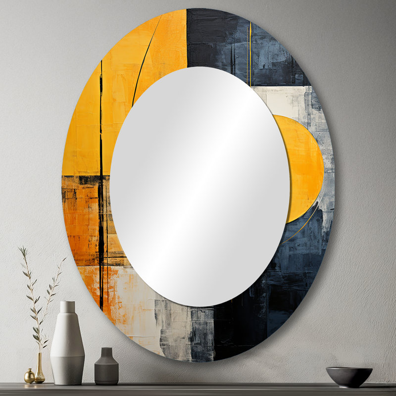 Lemon Loops Abstract Shapes - Modern Oval Wall Mirror, 43" x 33"