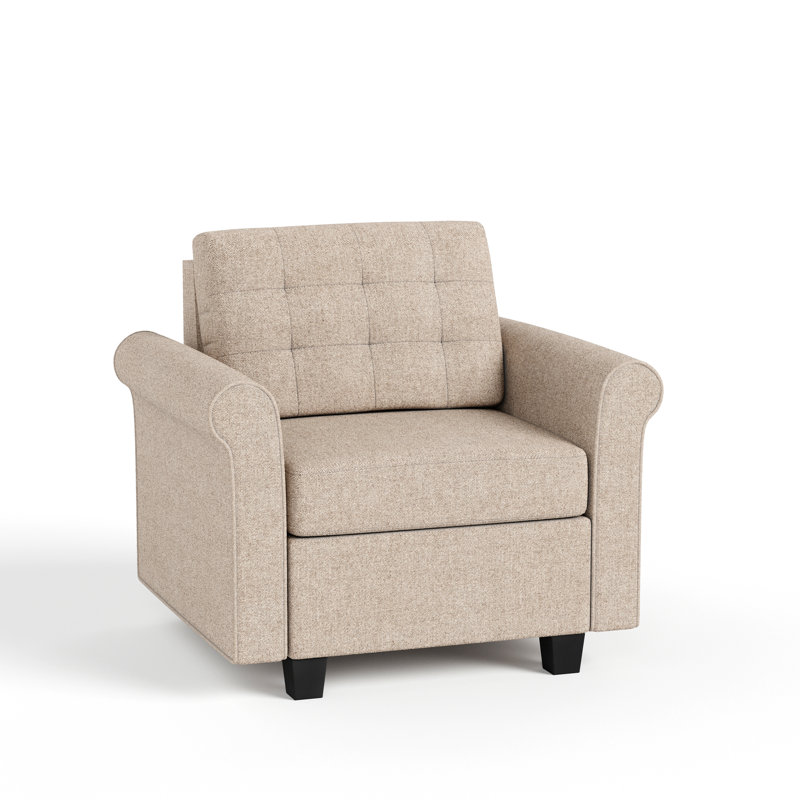 Fauteuil en chenille rembourré avec éponge résistante, Chenille beige