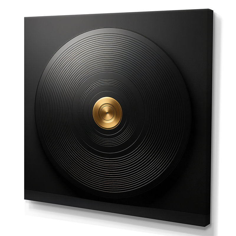 Vinyle noir et doré Serenade II - Disque vinyle décoratif mural, Sans cadre, H 24 po x l 24 po, Toile tendue