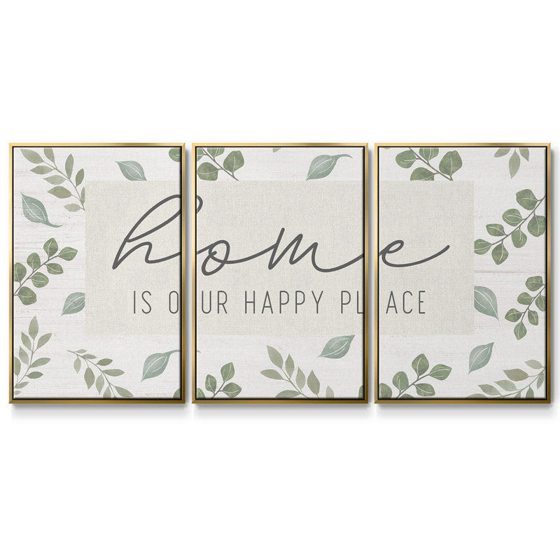 «Home Is Our Happy Place», 3 pièces, H 24 po x l 48 po x P 2 po, Or