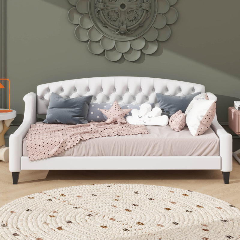Lit de jour moderne et élégant avec boutons capitonnés, Beige