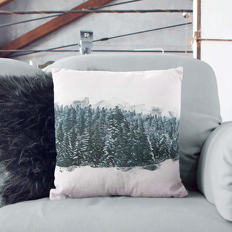 Fir Tree Forest in Winter in Abstract Cushion with Filling, 40cm H x 40cm W x 15cm D