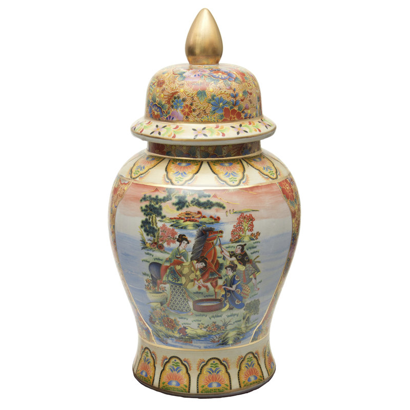 Timeless Chinese Temple Jar, Horse Satsuma, 18"