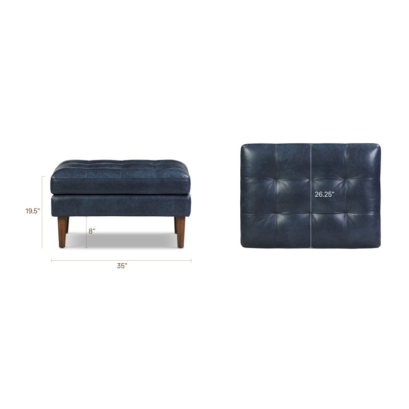 Napa Full Grain Genuine Italian Leather Ottoman, Midnight Blue