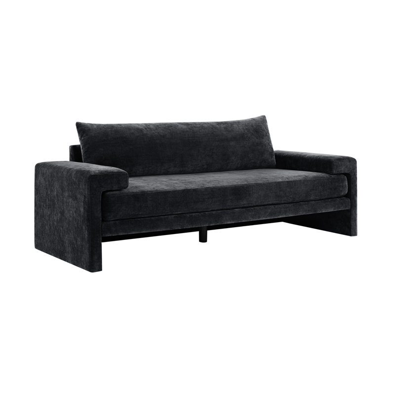 Canapé rembourré 3 places en chenille de 80,7 po avec accoudoirs larges, coussin épais, dossier ergonomique pour le salon, la chambre à coucher ou le bureau, noir