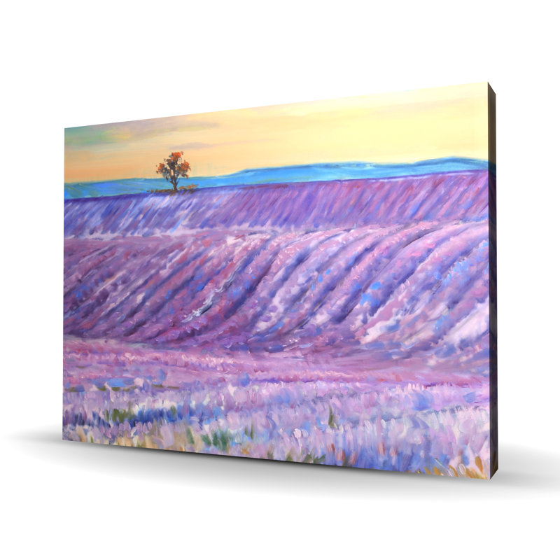 Paysage d'un champ de lavande - Toile mauve contemporaine