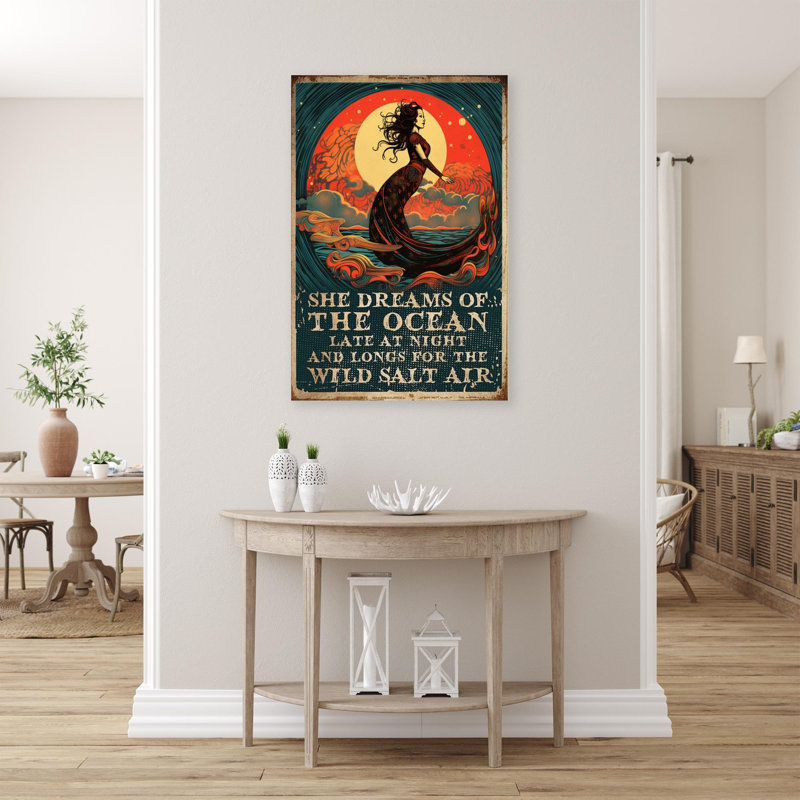 «Mermaid She Dreams Of The Ocean», reproduction d'art graphique sur toile tendue 1 pièce, H 14 po x l 11 po x P 1,25 po
